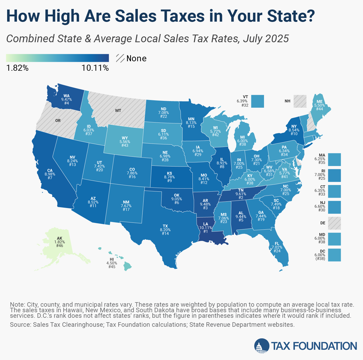 US Combined State and Local Sales Tax Rate Map